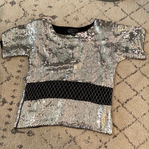 Vintage jean for Joseph Le Bon sequin beaded party top sz Small - Picture 1 of 6